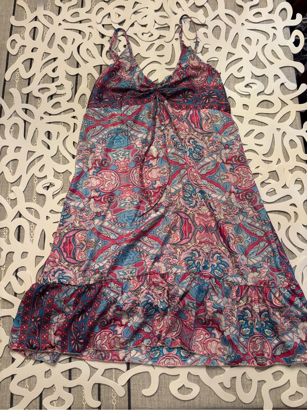 Paisley Print Summer Slip Dress - Pink & Blue